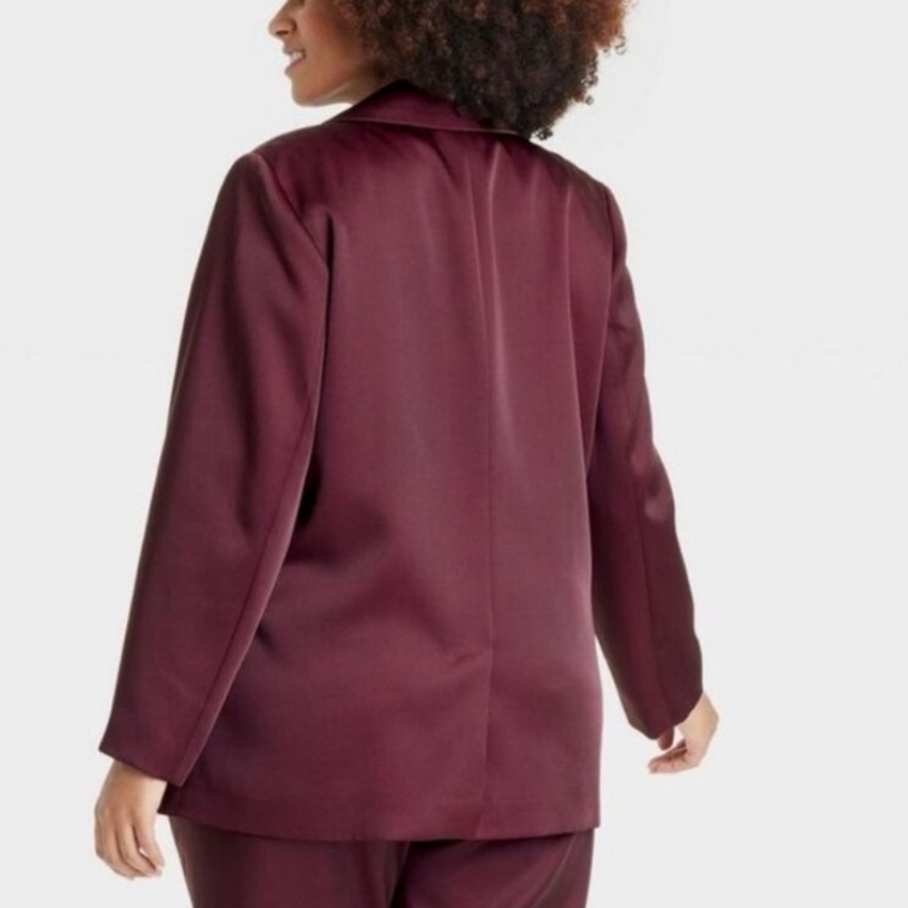 A New Day Structured Satin Blazer - Burgundy Size Medium NWT - Picture 2 of 10